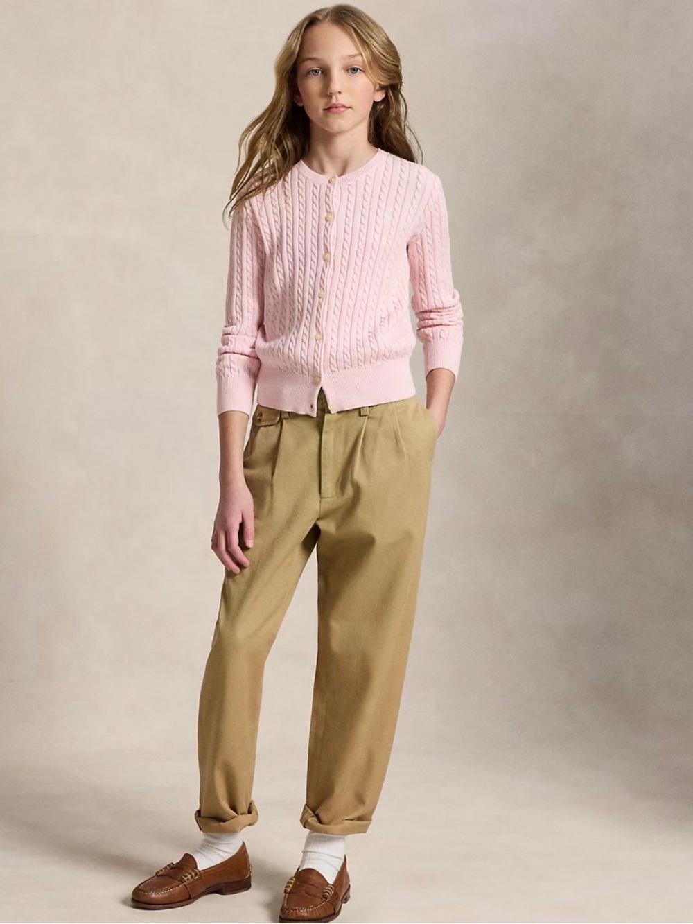 POLO RALPH LAUREN GIRLS MINI-CABLE COTTON CARDIGAN